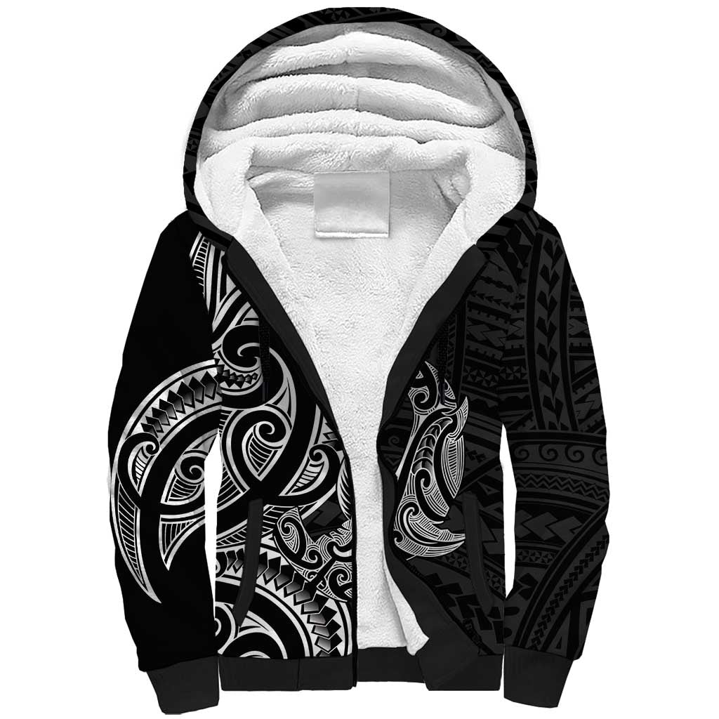 New Zealand Hammerhead Shark Sherpa Hoodie Maori Haehae Mangopare Black - Aussie Hoodie