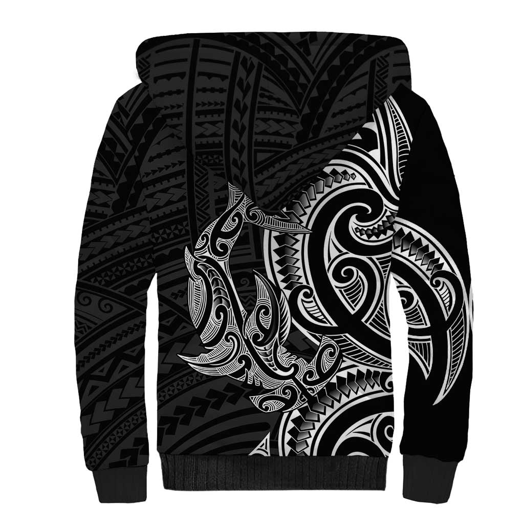 New Zealand Hammerhead Shark Sherpa Hoodie Maori Haehae Mangopare Black - Aussie Hoodie