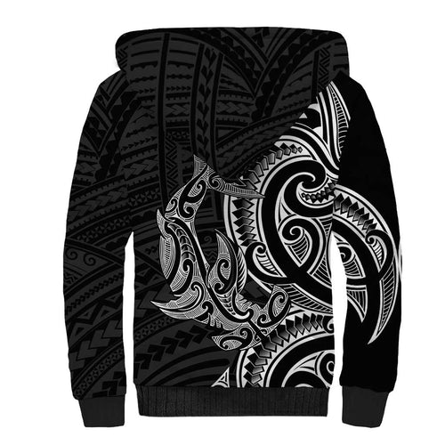 New Zealand Hammerhead Shark Sherpa Hoodie Maori Haehae Mangopare Black - Aussie Hoodie