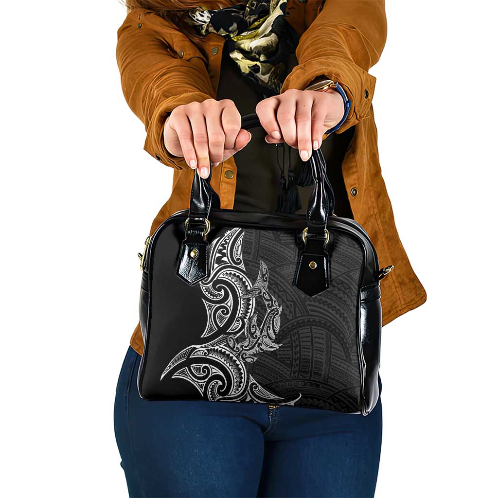 New Zealand Hammerhead Shark Shoulder Handbag Maori Haehae Mangopare Black - Aussie Hoodie