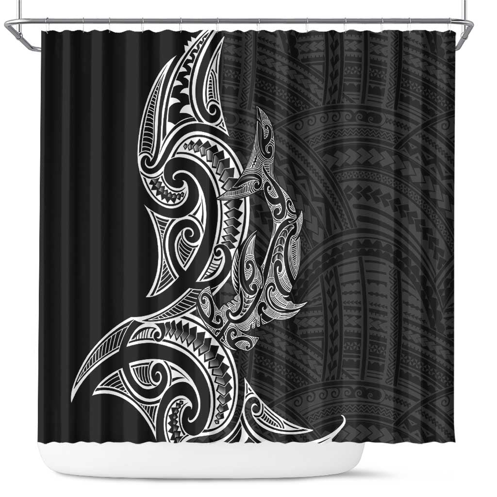 New Zealand Hammerhead Shark Shower Curtain Maori Haehae Mangopare Black - Aussie Hoodie