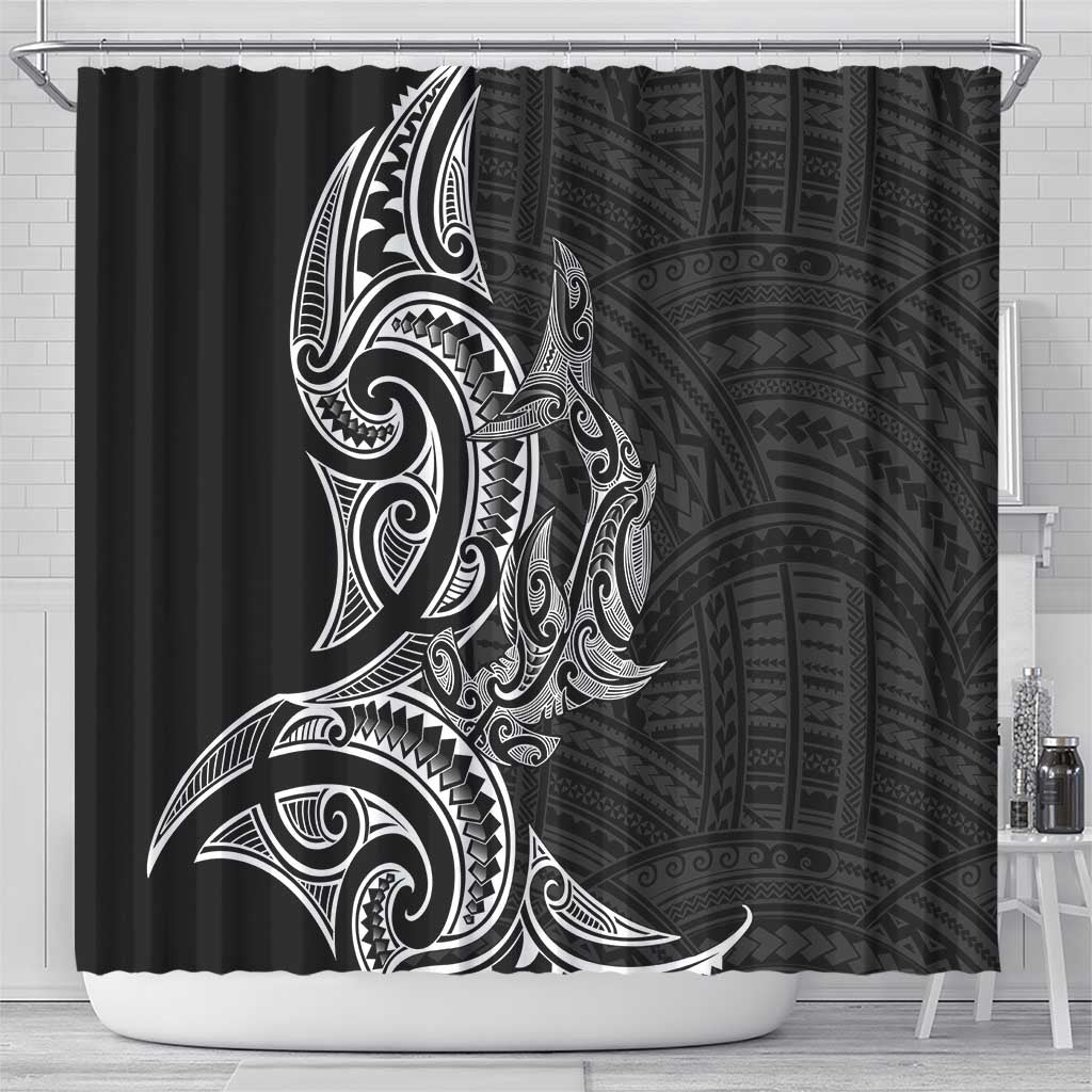 New Zealand Hammerhead Shark Shower Curtain Maori Haehae Mangopare Black - Aussie Hoodie
