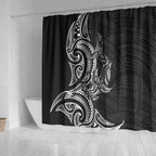 New Zealand Hammerhead Shark Shower Curtain Maori Haehae Mangopare Black - Aussie Hoodie