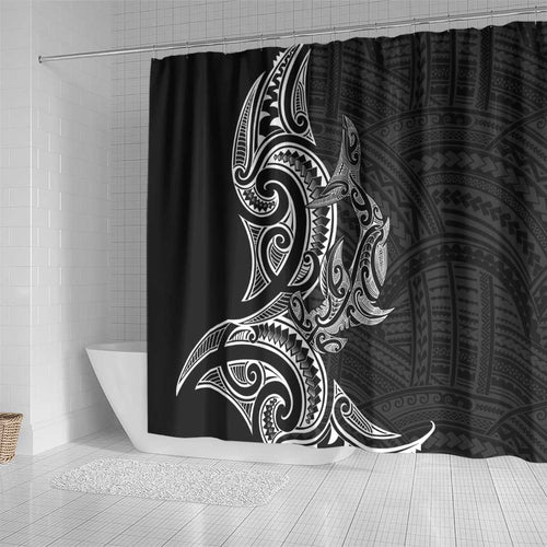 New Zealand Hammerhead Shark Shower Curtain Maori Haehae Mangopare Black - Aussie Hoodie