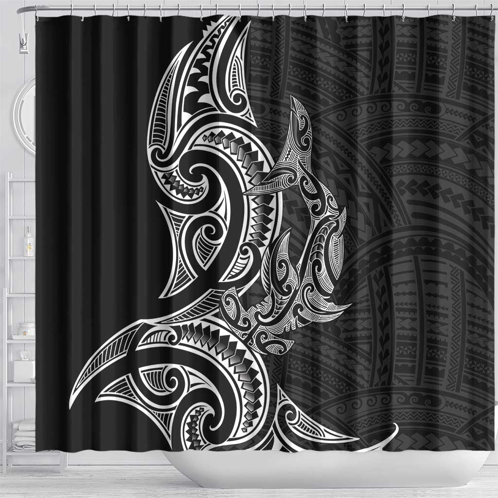 New Zealand Hammerhead Shark Shower Curtain Maori Haehae Mangopare Black - Aussie Hoodie