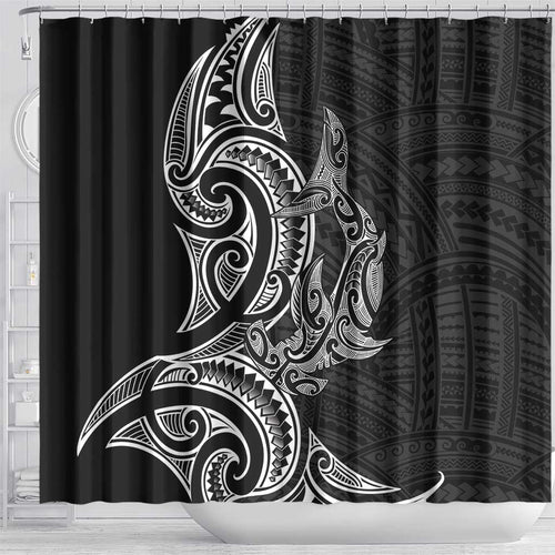 New Zealand Hammerhead Shark Shower Curtain Maori Haehae Mangopare Black - Aussie Hoodie