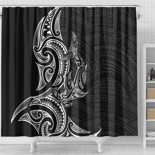 New Zealand Hammerhead Shark Shower Curtain Maori Haehae Mangopare Black - Aussie Hoodie