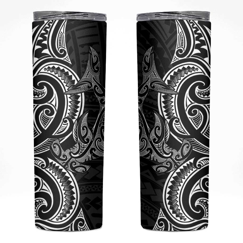 New Zealand Hammerhead Shark Skinny Tumbler Maori Haehae Mangopare Black - Aussie Hoodie