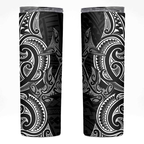 New Zealand Hammerhead Shark Skinny Tumbler Maori Haehae Mangopare Black - Aussie Hoodie