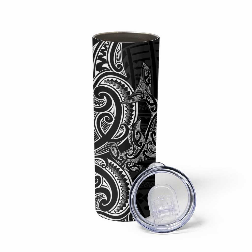 New Zealand Hammerhead Shark Skinny Tumbler Maori Haehae Mangopare Black - Aussie Hoodie