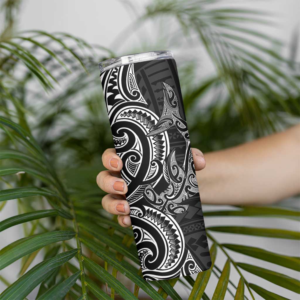 New Zealand Hammerhead Shark Skinny Tumbler Maori Haehae Mangopare Black - Aussie Hoodie