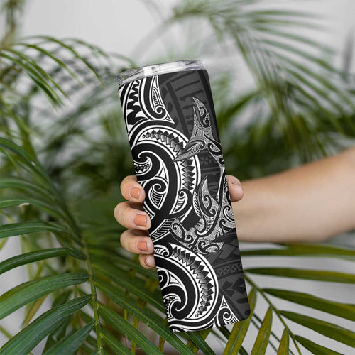 New Zealand Hammerhead Shark Skinny Tumbler Maori Haehae Mangopare Black - Aussie Hoodie