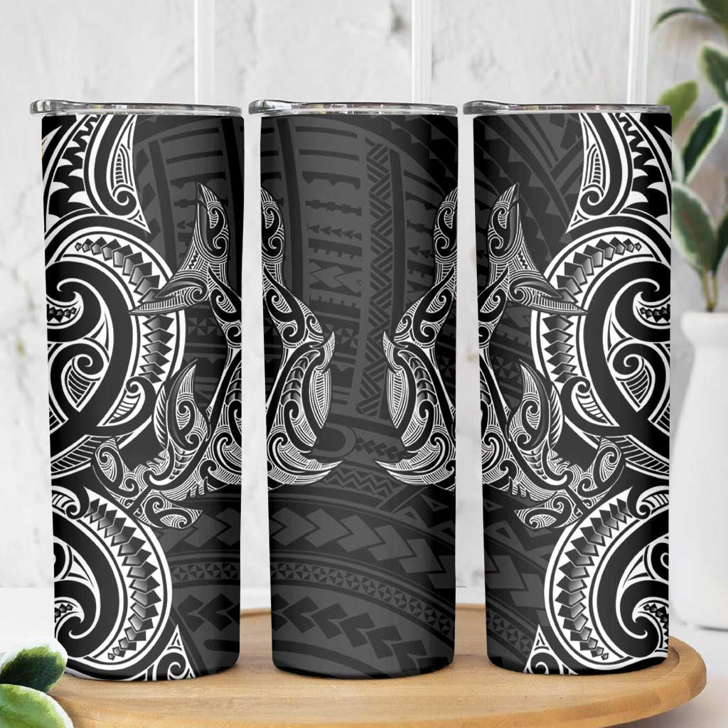New Zealand Hammerhead Shark Skinny Tumbler Maori Haehae Mangopare Black - Aussie Hoodie