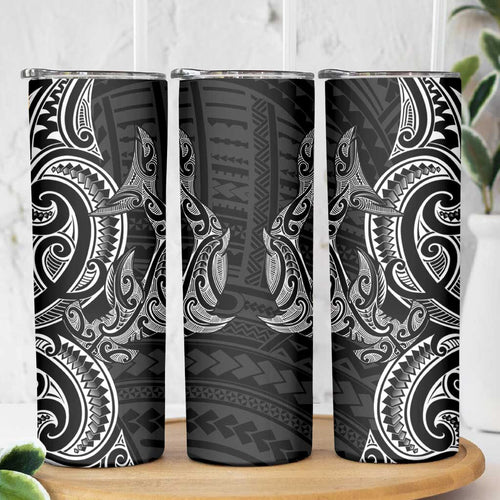 New Zealand Hammerhead Shark Skinny Tumbler Maori Haehae Mangopare Black - Aussie Hoodie