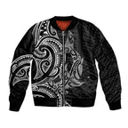 New Zealand Hammerhead Shark Sleeve Zip Bomber Jacket Maori Haehae Mangopare Black - Aussie Hoodie