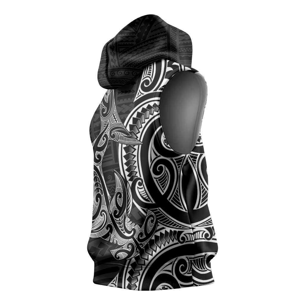 New Zealand Hammerhead Shark Sleeveless Hoodie Maori Haehae Mangopare Black - Aussie Hoodie