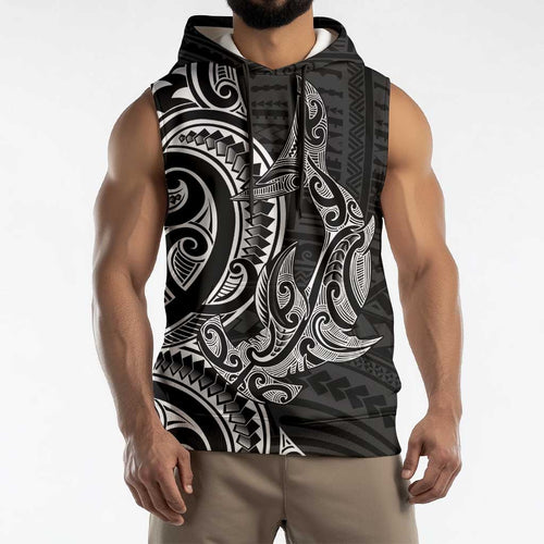 New Zealand Hammerhead Shark Sleeveless Hoodie Maori Haehae Mangopare Black - Aussie Hoodie