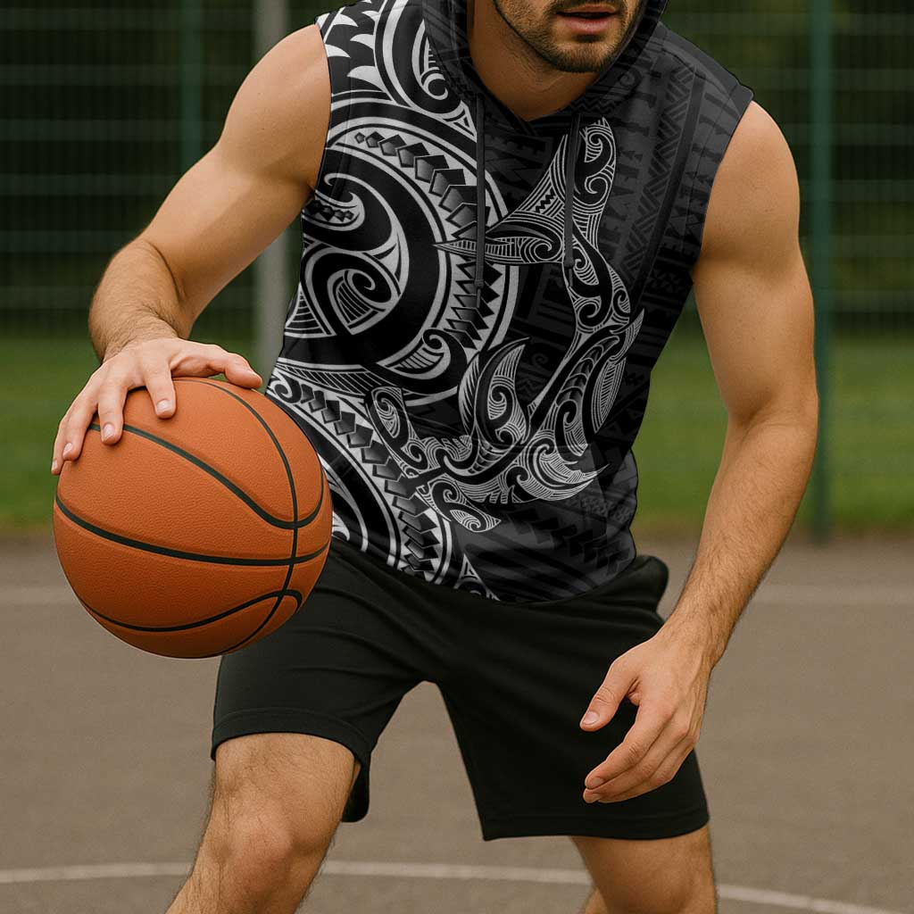 New Zealand Hammerhead Shark Sleeveless Hoodie Maori Haehae Mangopare Black - Aussie Hoodie