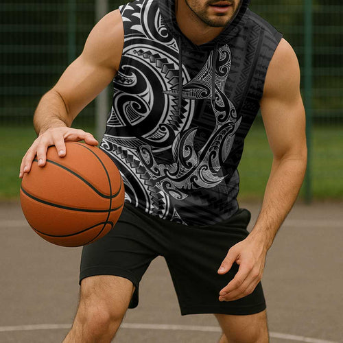 New Zealand Hammerhead Shark Sleeveless Hoodie Maori Haehae Mangopare Black - Aussie Hoodie
