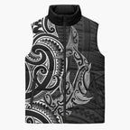 New Zealand Hammerhead Shark Sleeveless Puffer Jacket Maori Haehae Mangopare Black - Aussie Hoodie