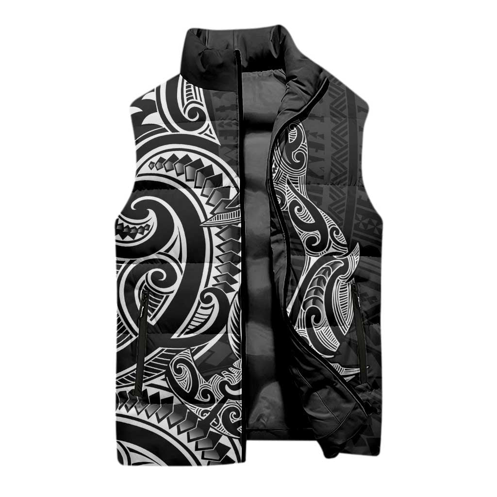 New Zealand Hammerhead Shark Sleeveless Puffer Jacket Maori Haehae Mangopare Black - Aussie Hoodie
