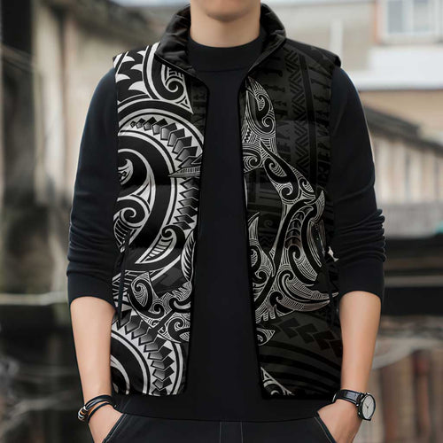 New Zealand Hammerhead Shark Sleeveless Puffer Jacket Maori Haehae Mangopare Black - Aussie Hoodie