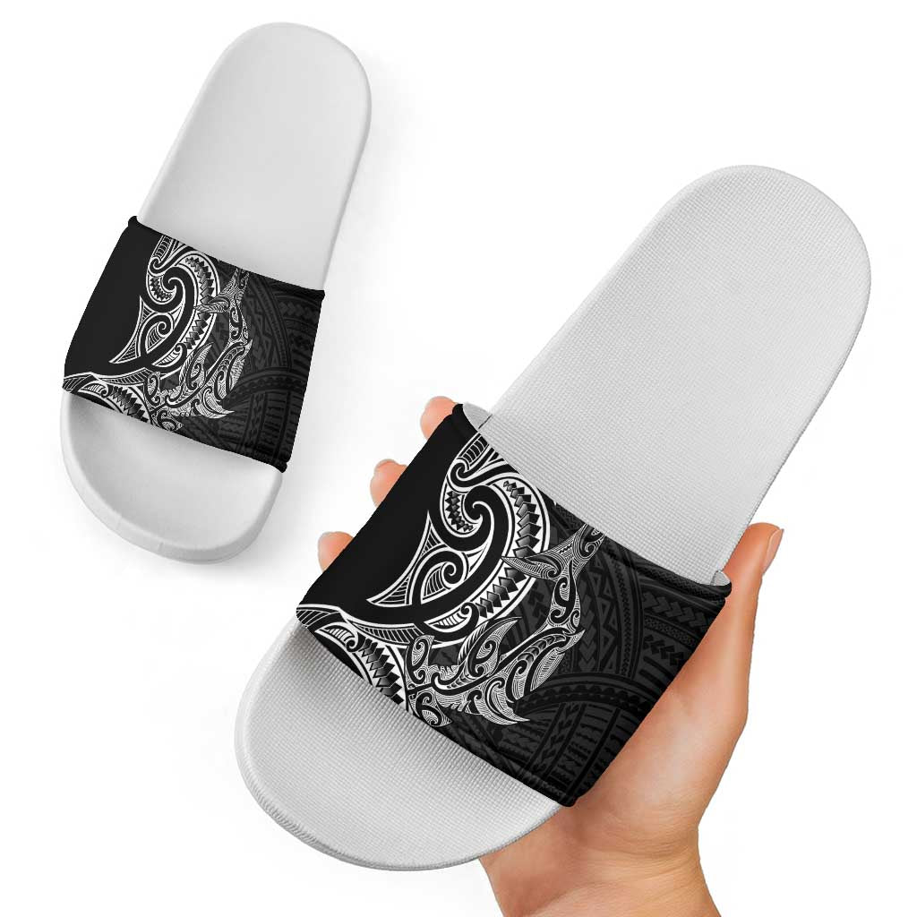 New Zealand Hammerhead Shark Slide Sandals Maori Haehae Mangopare Black - Aussie Hoodie
