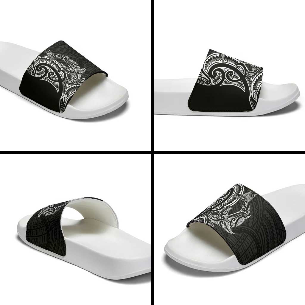 New Zealand Hammerhead Shark Slide Sandals Maori Haehae Mangopare Black - Aussie Hoodie
