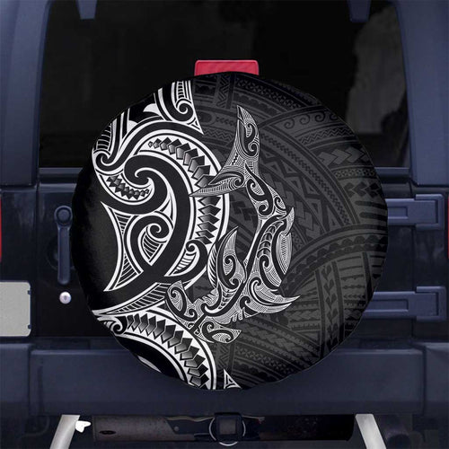 New Zealand Hammerhead Shark Spare Tire Cover Maori Haehae Mangopare Black - Aussie Hoodie
