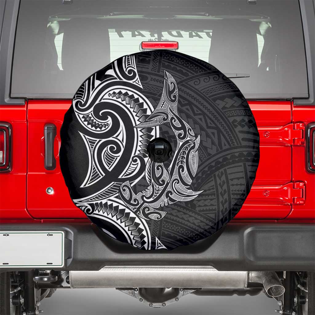 New Zealand Hammerhead Shark Spare Tire Cover Maori Haehae Mangopare Black - Aussie Hoodie