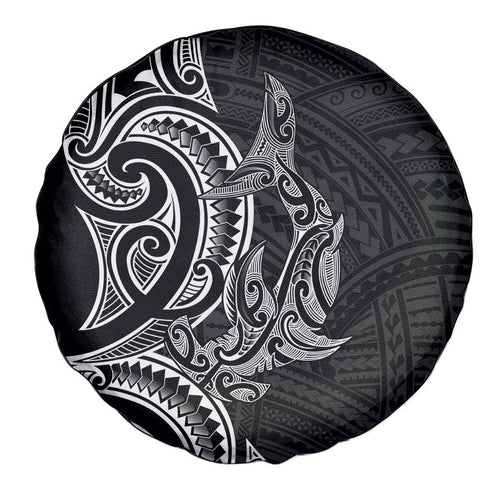 New Zealand Hammerhead Shark Spare Tire Cover Maori Haehae Mangopare Black - Aussie Hoodie