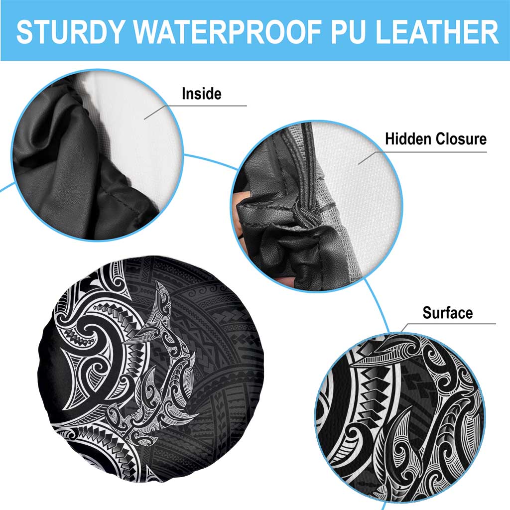 New Zealand Hammerhead Shark Spare Tire Cover Maori Haehae Mangopare Black - Aussie Hoodie
