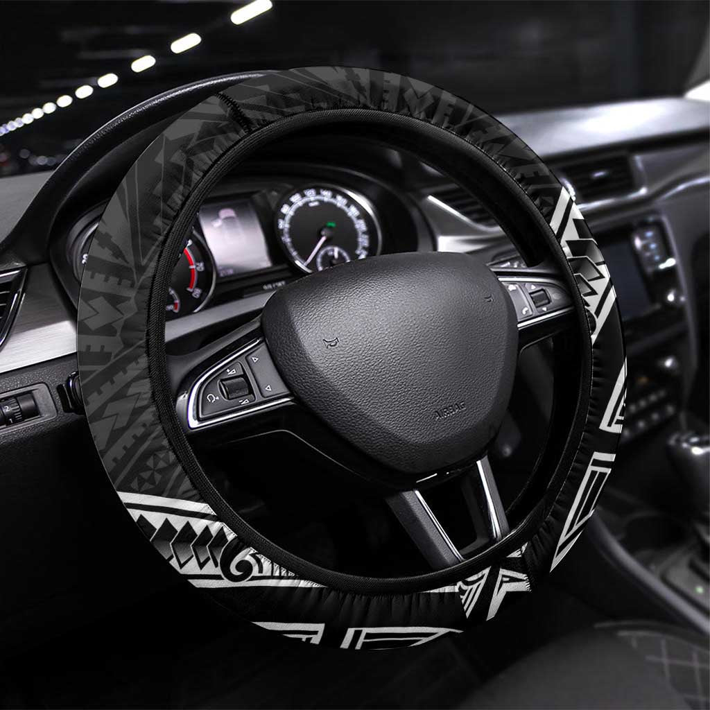 New Zealand Hammerhead Shark Steering Wheel Cover Maori Haehae Mangopare Black - Aussie Hoodie