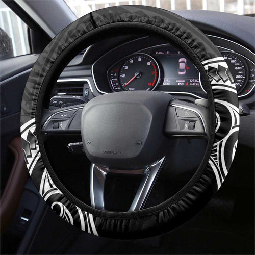 New Zealand Hammerhead Shark Steering Wheel Cover Maori Haehae Mangopare Black - Aussie Hoodie