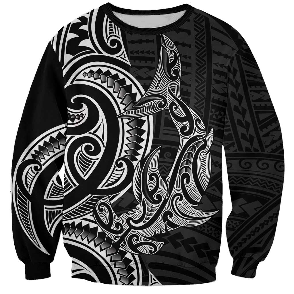 New Zealand Hammerhead Shark Sweatshirt Maori Haehae Mangopare Black - Aussie Hoodie
