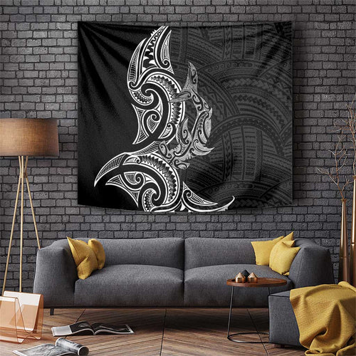 New Zealand Hammerhead Shark Tapestry Maori Haehae Mangopare Black - Aussie Hoodie