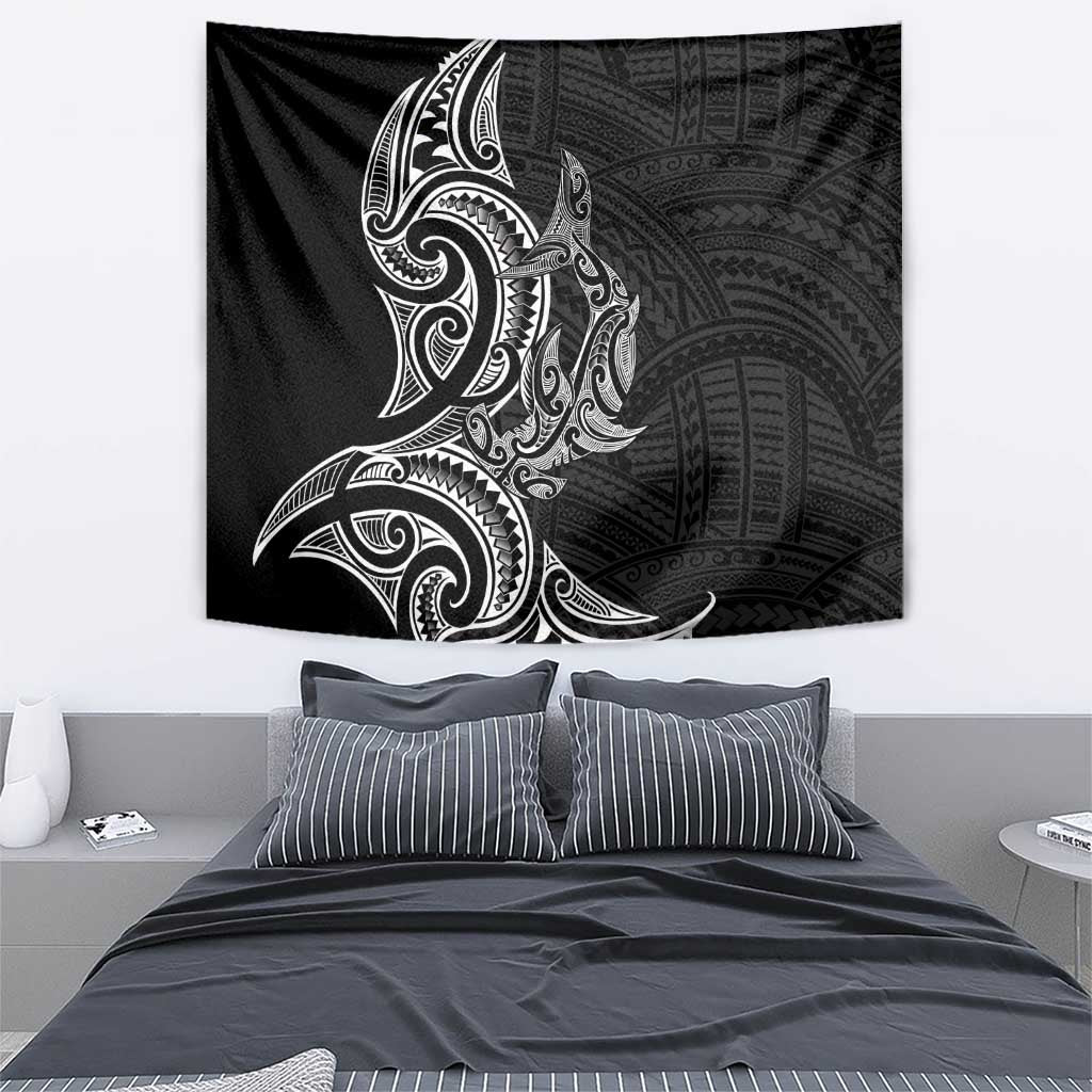 New Zealand Hammerhead Shark Tapestry Maori Haehae Mangopare Black - Aussie Hoodie