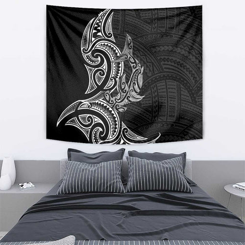 New Zealand Hammerhead Shark Tapestry Maori Haehae Mangopare Black - Aussie Hoodie