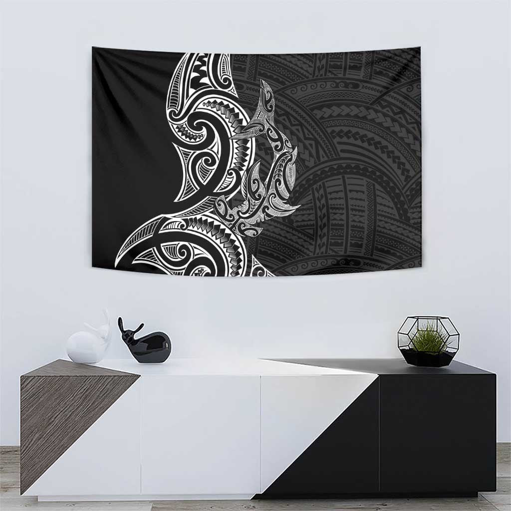 New Zealand Hammerhead Shark Tapestry Maori Haehae Mangopare Black - Aussie Hoodie