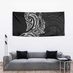 New Zealand Hammerhead Shark Tapestry Maori Haehae Mangopare Black - Aussie Hoodie