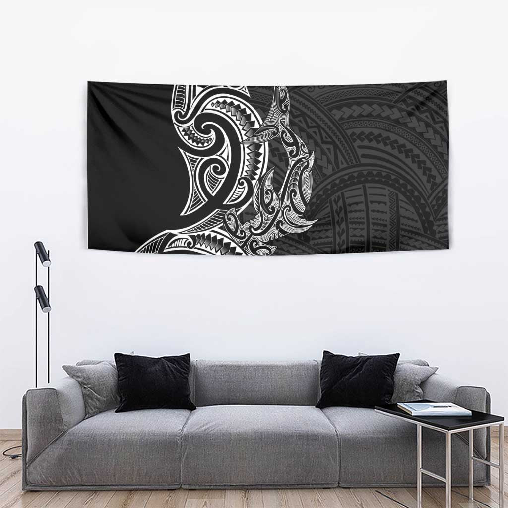 New Zealand Hammerhead Shark Tapestry Maori Haehae Mangopare Black - Aussie Hoodie
