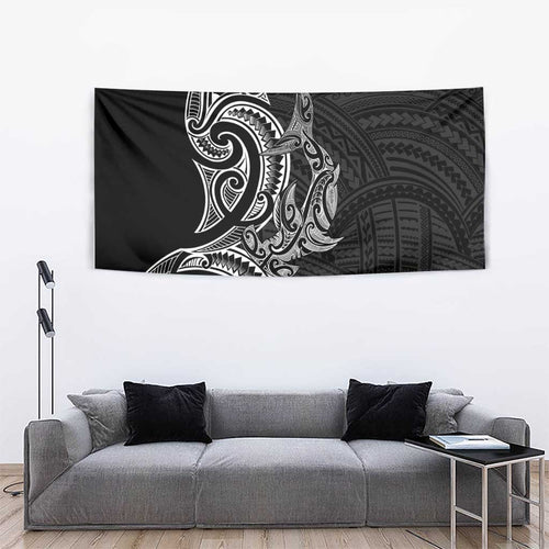 New Zealand Hammerhead Shark Tapestry Maori Haehae Mangopare Black - Aussie Hoodie