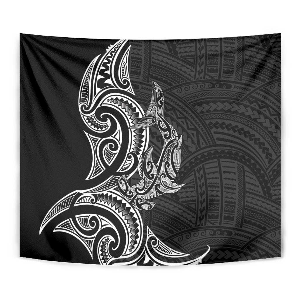 New Zealand Hammerhead Shark Tapestry Maori Haehae Mangopare Black - Aussie Hoodie