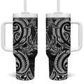 New Zealand Hammerhead Shark Tumbler With Handle Maori Haehae Mangopare Black - Aussie Hoodie