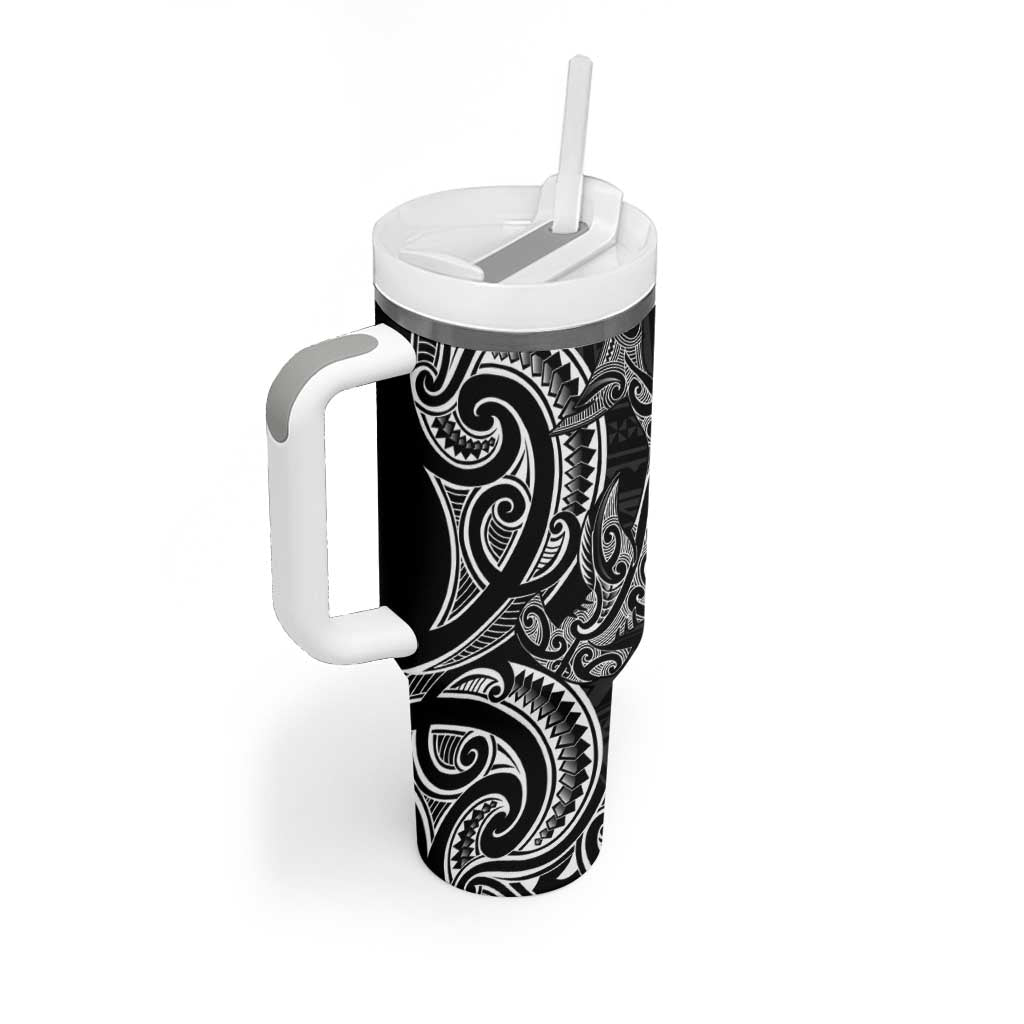 New Zealand Hammerhead Shark Tumbler With Handle Maori Haehae Mangopare Black - Aussie Hoodie