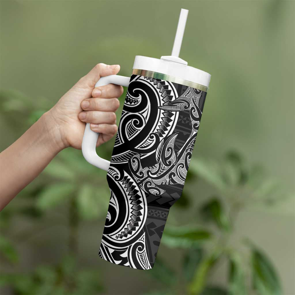 New Zealand Hammerhead Shark Tumbler With Handle Maori Haehae Mangopare Black - Aussie Hoodie