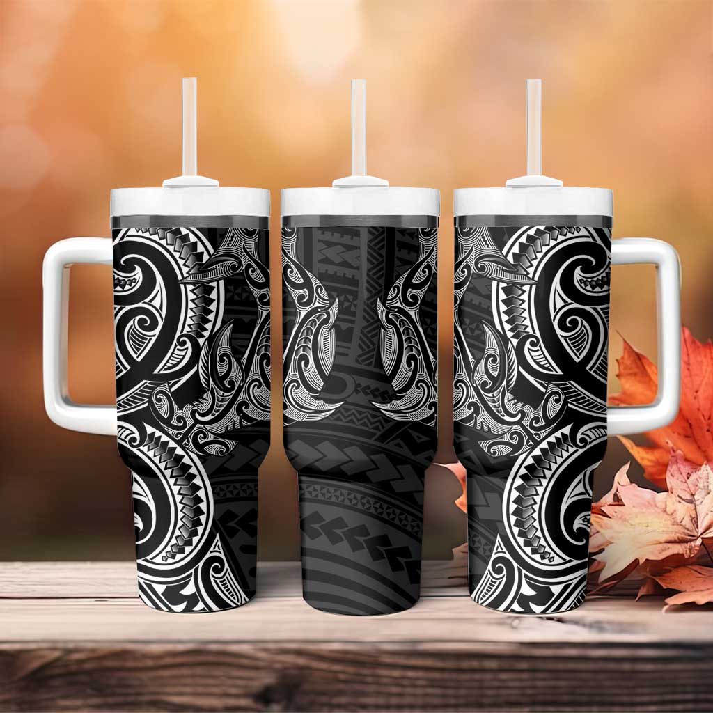 New Zealand Hammerhead Shark Tumbler With Handle Maori Haehae Mangopare Black - Aussie Hoodie