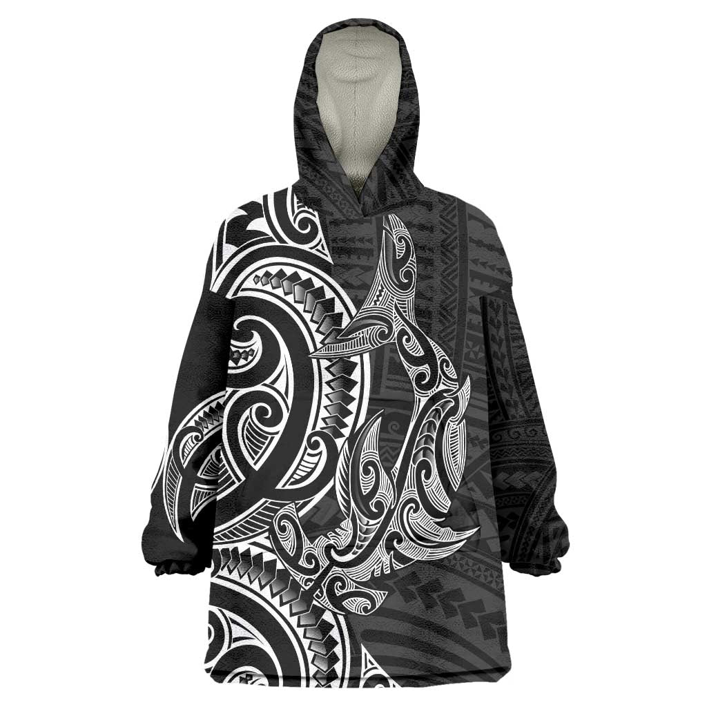 New Zealand Hammerhead Shark Wearable Blanket Hoodie Maori Haehae Mangopare Black - Aussie Hoodie