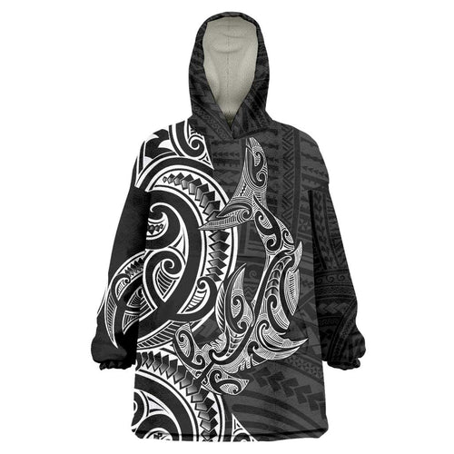 New Zealand Hammerhead Shark Wearable Blanket Hoodie Maori Haehae Mangopare Black - Aussie Hoodie