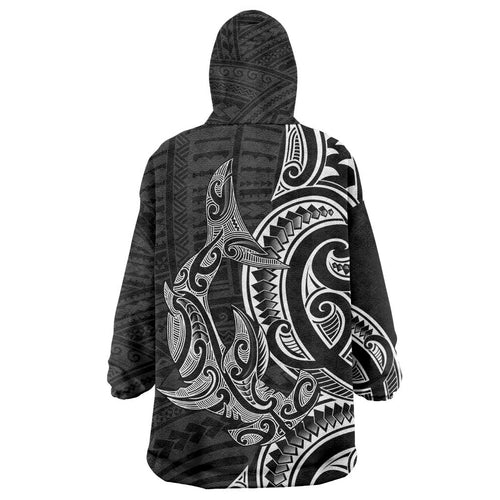 New Zealand Hammerhead Shark Wearable Blanket Hoodie Maori Haehae Mangopare Black - Aussie Hoodie